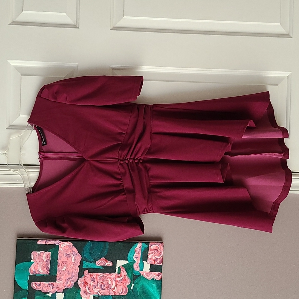 High-low puff sleeve blouse with ruching